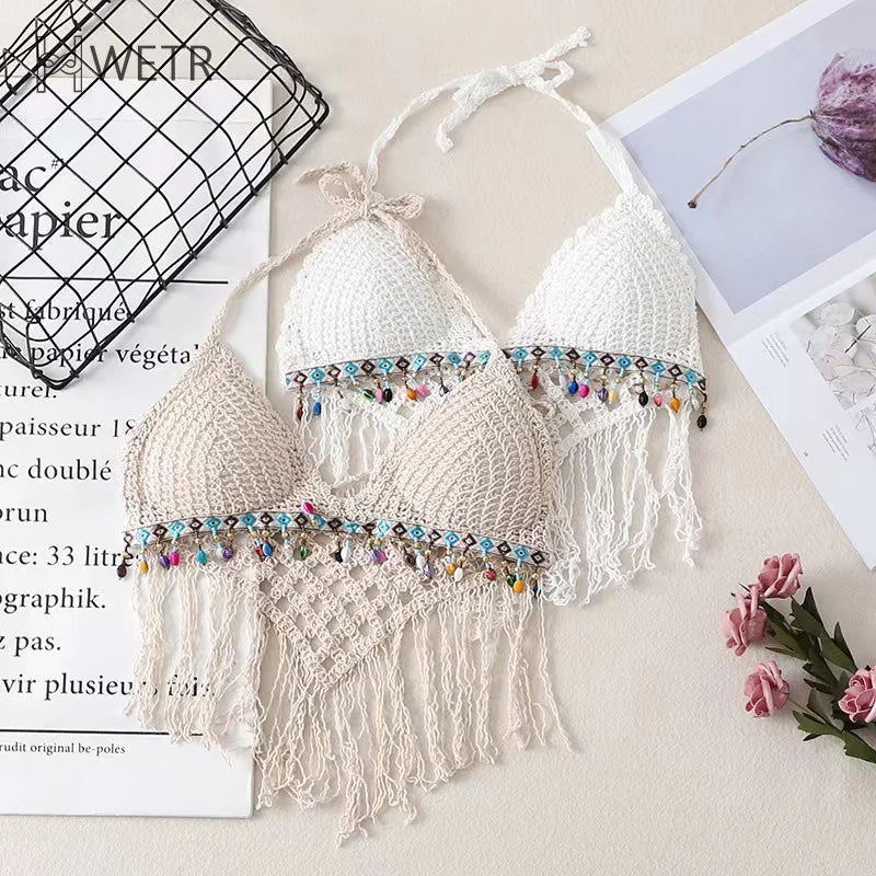 Summer Bohemia Hollow Out Halter Tassel Knitted Camisole Women Sexy V Neck Sleeveless Tank Top graphic tank top Summer Bohemia Hollow Out Halter Tassel Knitted Camisole Women Sexy V Neck Sleeveless Tank Top graphic tank top