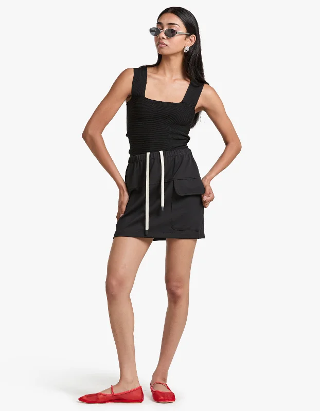 Drawstring Pocket Mini Skirt - Black belted skirt waist