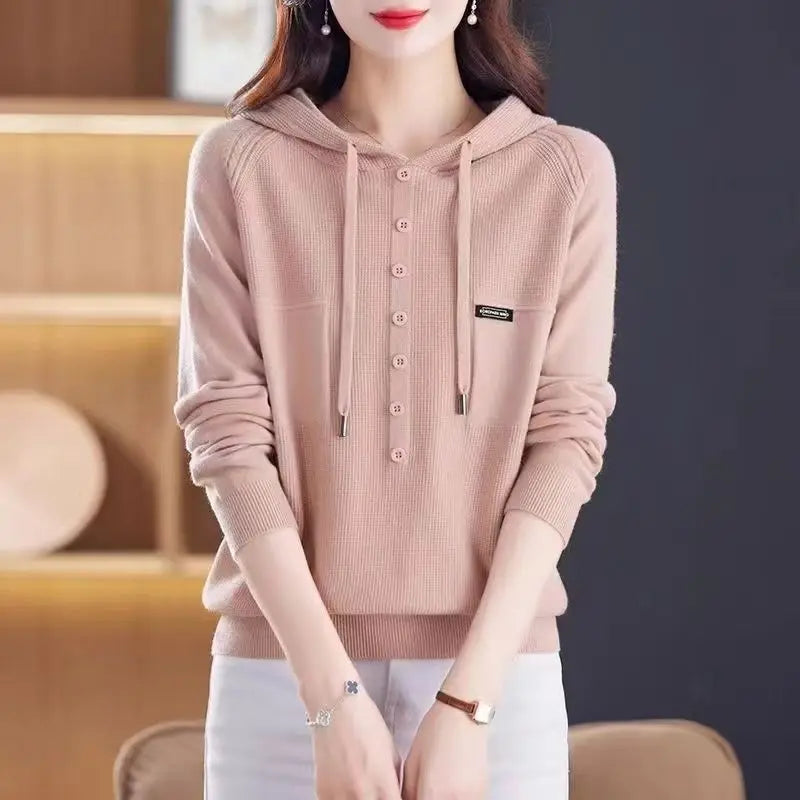 Hoodie Women's Spring and Autumn 2024 New Style Loose Sweater Short Style Western Style Knitted Sweater Top Hoodie Mesh Blend Leather Blend Suede Blend Hoodie Women's Spring and Autumn 2024 New Style Loose Sweater Short Style Western Style Knitted Sweater Top Hoodie Mesh Blend Leather Blend Suede Blend
