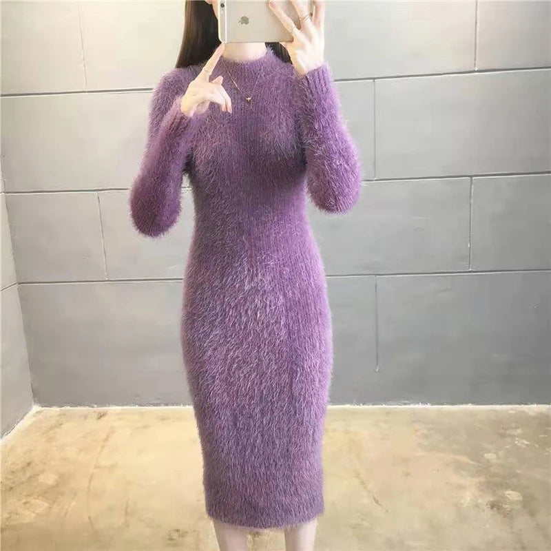 Women's Winter Clothing 2024 Imitation Mink Wool Thick Warm Turtleneck Sweater Dress Sheath Bodycon Dresses For Women Casual Collared Crew Neck Turtle Neck Women's Winter Clothing 2024 Imitation Mink Wool Thick Warm Turtleneck Sweater Dress Sheath Bodycon Dresses For Women Casual Collared Crew Neck Turtle Neck