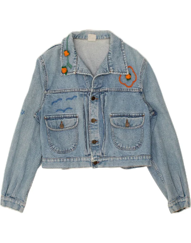VINTAGE Womens Crop Denim Jacket UK 16 Large Blue Belted Jacket Elasticated Jacket Padded Jacket VINTAGE Womens Crop Denim Jacket UK 16 Large Blue Belted Jacket Elasticated Jacket Padded Jacket