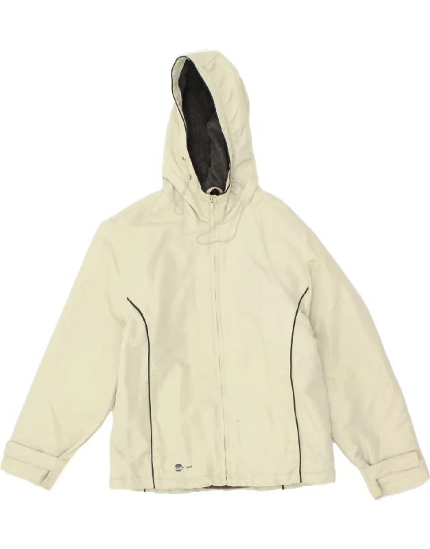 BRUGI Womens Hooded Windbreaker Jacket IT 42 Medium Off White Nylon Collared Jacket Crew Neck Jacket Turtle Neck Jacket