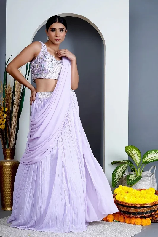 Lavender Georgette Draped Jacket Saree Set - Rent Jersey Jacket Tulle Jacket Batik Jacket Lavender Georgette Draped Jacket Saree Set - Rent Jersey Jacket Tulle Jacket Batik Jacket