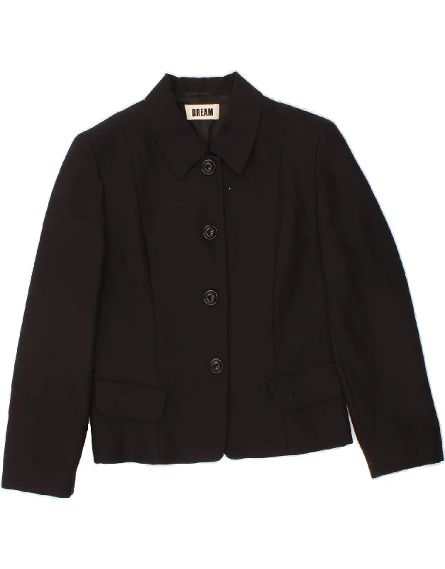 DREAM Womens 4 Button Blazer Jacket UK 12 Medium Black Polyester Knit Jacket Woven Jacket Fleece Jacket DREAM Womens 4 Button Blazer Jacket UK 12 Medium Black Polyester Knit Jacket Woven Jacket Fleece Jacket