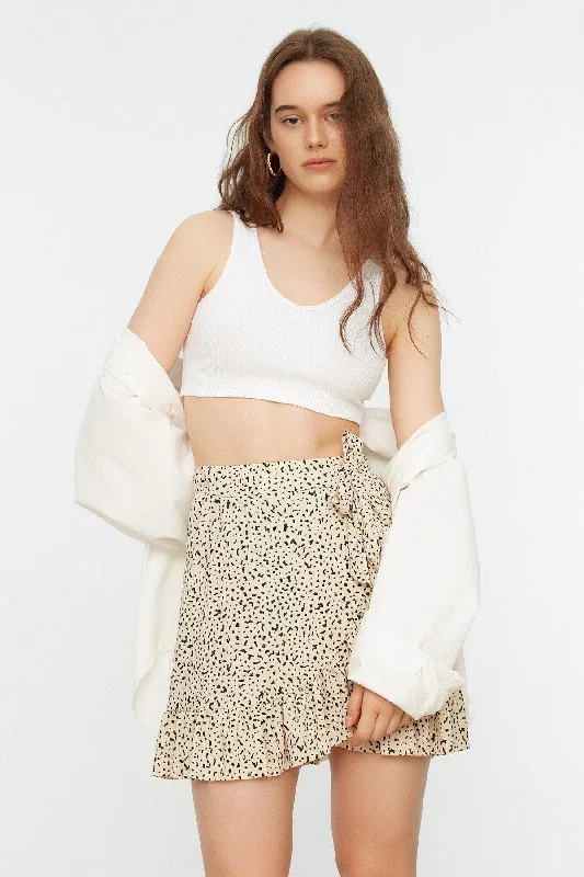 Multi Color Printed Ruffle High Waist Mini Stretch Knitted Skirt TWOSS21ET0010 pencil skirt chic