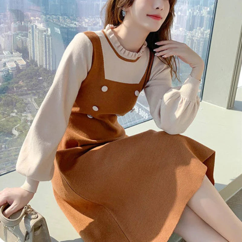 Crochet Sweater Dress Woman Vintage Loose Autumn Winter 2023 Knitted Casual Midi Long Sleeve Dresses Ladies Yellow Korean Style Ribbed Striped Patterned Crochet Sweater Dress Woman Vintage Loose Autumn Winter 2023 Knitted Casual Midi Long Sleeve Dresses Ladies Yellow Korean Style Ribbed Striped Patterned