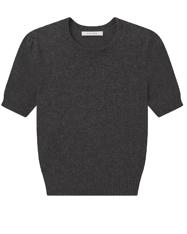 Dark Gris Heather Cashmere Gathered Sweater Nylon Fabric Polyester Fabric Spandex Fabric
