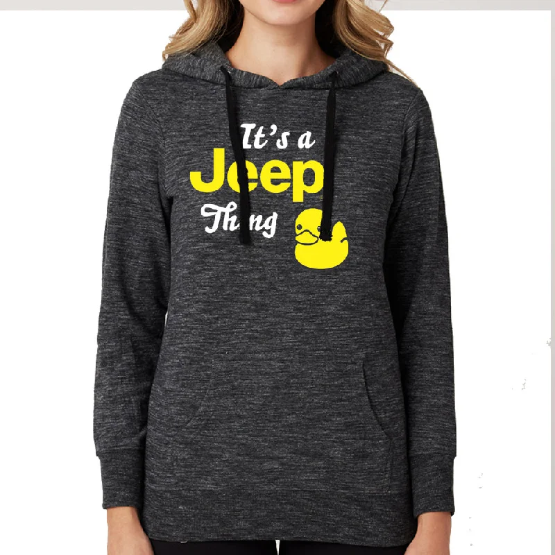 Ladies Jeep® It's a Jeep® Thing Duck French Terry Hoodie - Marled Ash Hoodie with Hem Raw Edge Edgy Unfinished Ladies Jeep® It's a Jeep® Thing Duck French Terry Hoodie - Marled Ash Hoodie with Hem Raw Edge Edgy Unfinished