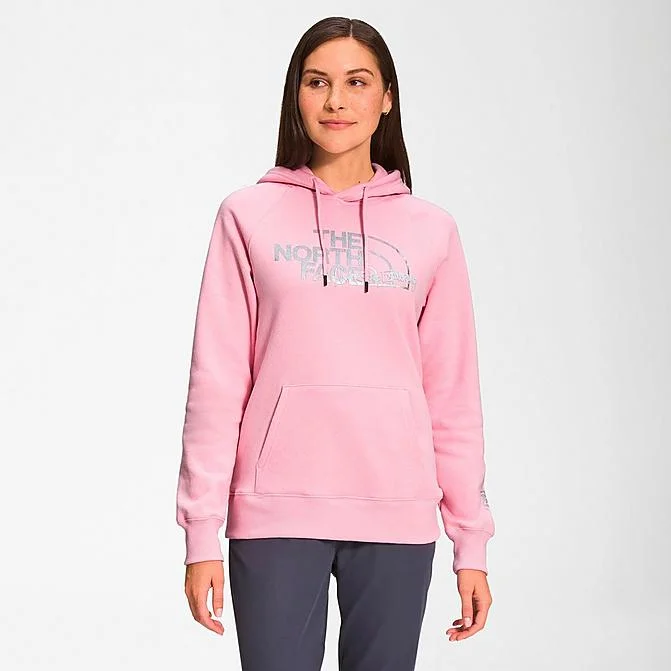 Women's The North Face | Graphic Injection Hoodie | Pink and Silver Hoodie with Mock Neck Collared Structured