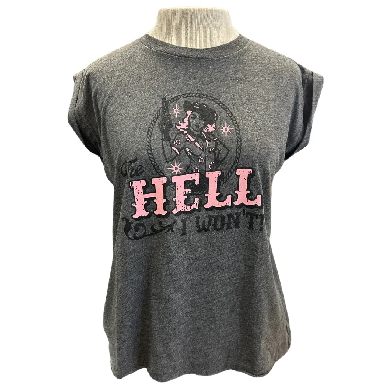 Women's The Hell I Won't Tank Top in Heather Stone beige tank top