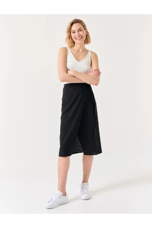 Black Regular Waist Slit Midi Linen Skirt ribbed skirt waist