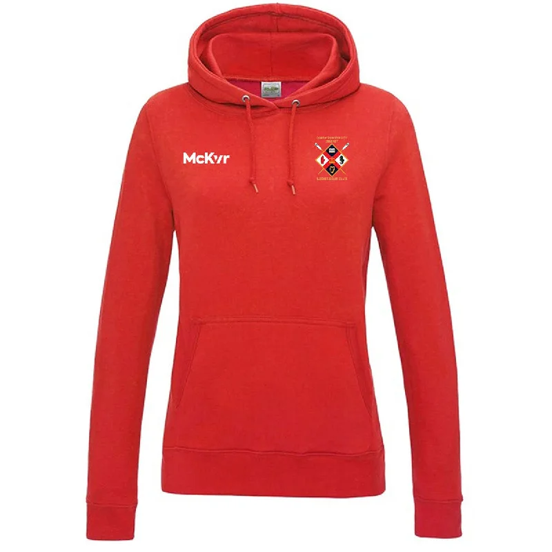 Mc Keever Queens Rowing College Hoodie - Womens - Fire Red Hoodie with Raw Hem Edgy Unfinished Mc Keever Queens Rowing College Hoodie - Womens - Fire Red Hoodie with Raw Hem Edgy Unfinished