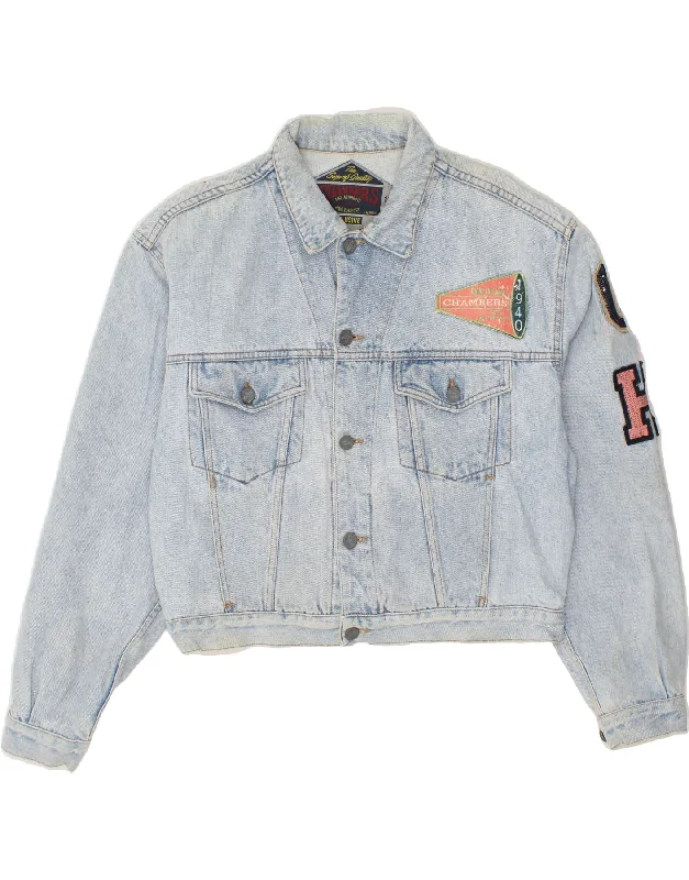 VINTAGE Womens Graphic Crop Denim Jacket UK 14 Medium Blue Mesh Jacket Canvas Jacket Denim Jacket