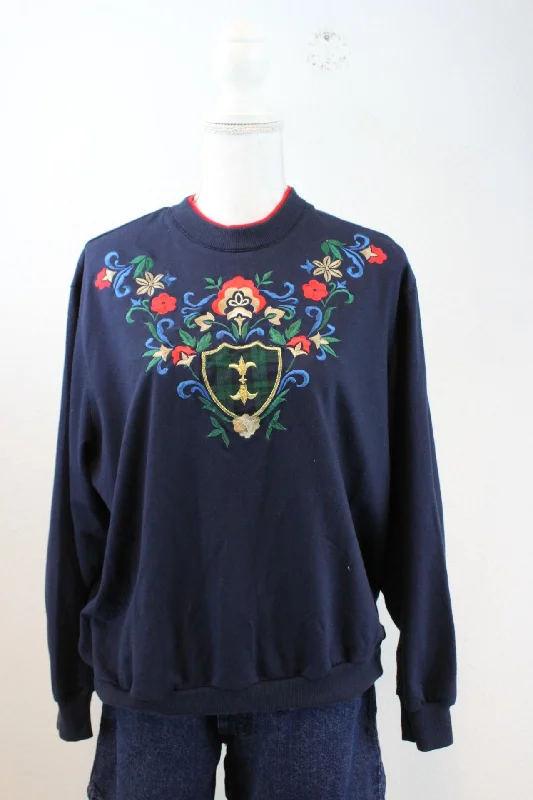 Vintage Floral Sweatshirt (XL) Hoodie with Fur Luxurious Winter