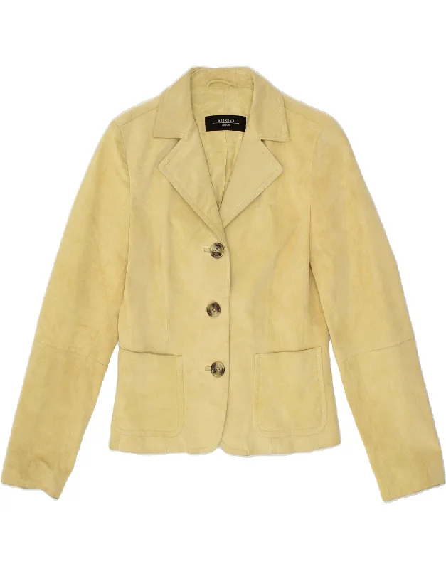 MAX MARA Womens Weekend 3 Button Blazer Jacket UK 8 Small Beige Suede Rayon Fabric Velvet Fabric Corduroy Fabric