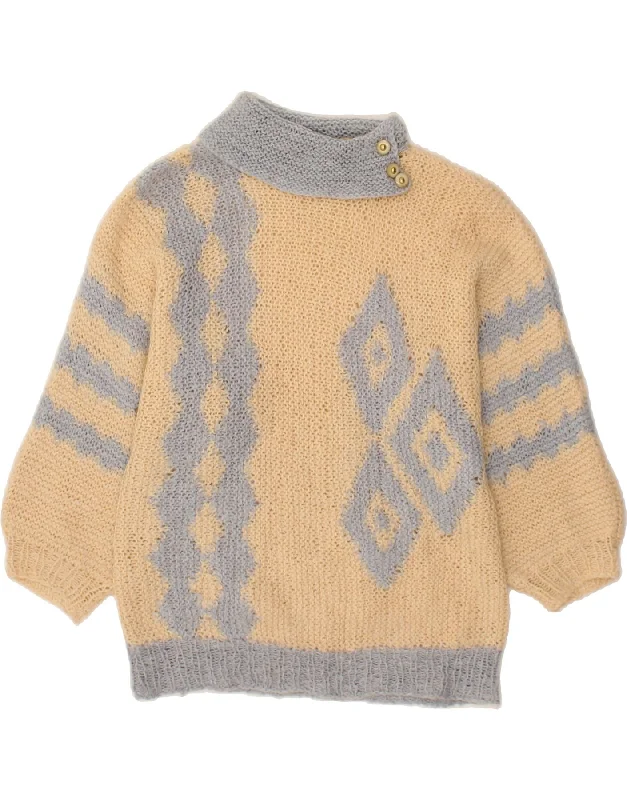 VINTAGE Womens Roll Neck Jumper Sweater UK 14 Medium Beige Argyle/Diamond Machine Wash Dry Clean Hand Wash VINTAGE Womens Roll Neck Jumper Sweater UK 14 Medium Beige Argyle/Diamond Machine Wash Dry Clean Hand Wash