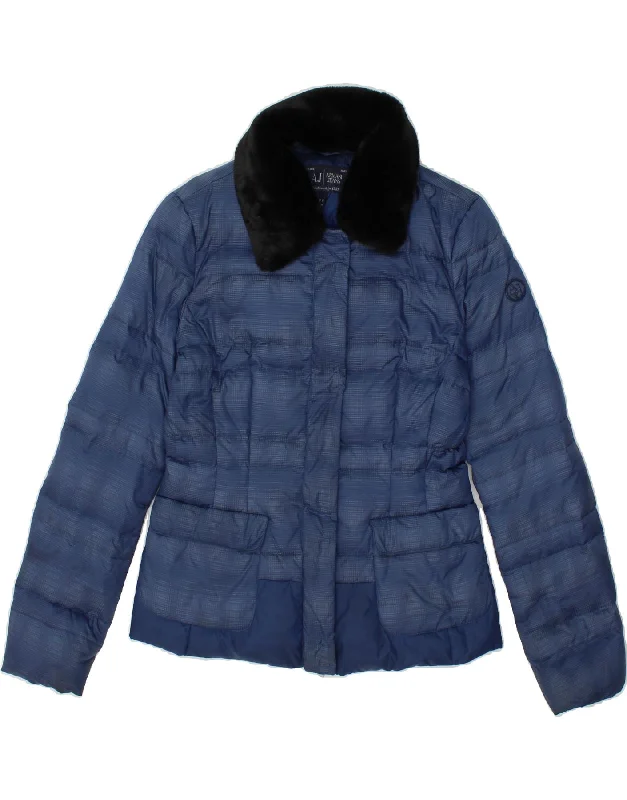 ARMANI JEANS Womens Padded Jacket US 8 Medium Blue Polyamide Welt Pockets Slit Pockets Flap Pockets ARMANI JEANS Womens Padded Jacket US 8 Medium Blue Polyamide Welt Pockets Slit Pockets Flap Pockets