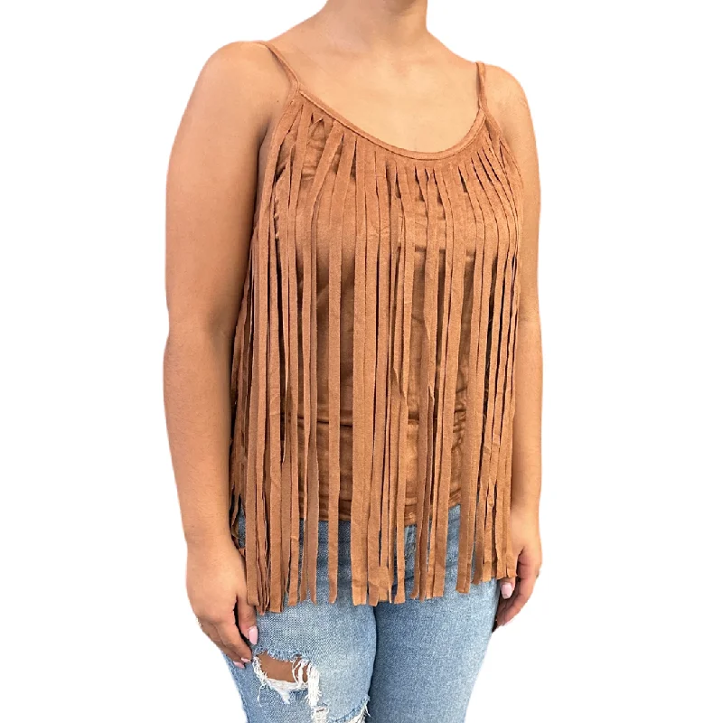 Faux Suede Fringe Tank Top activewear tank top