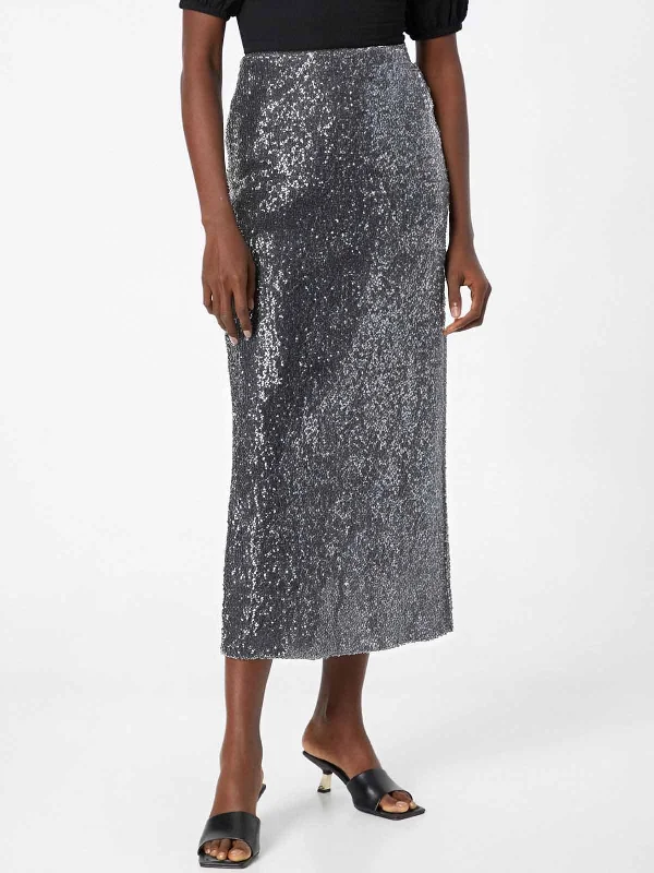 ASOBIO Sequin Sheer Maxi Skirt high slit skirt