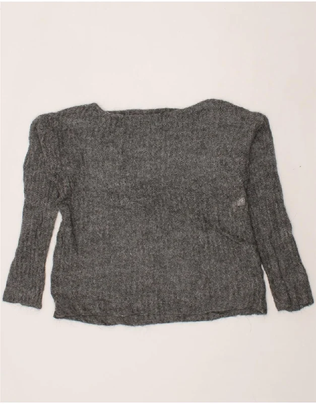 BENETTON Womens Oversized Boat Neck Jumper Sweater UK 18 XL Grey Acrylic Chenille Fabric Brocade Fabric Lace Fabric