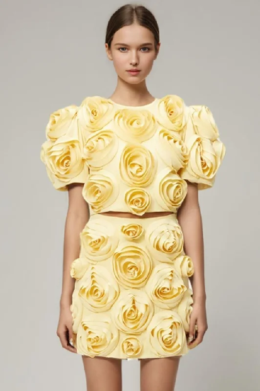 Rose Applique Cropped Top + Skirt Set cotton skirt soft