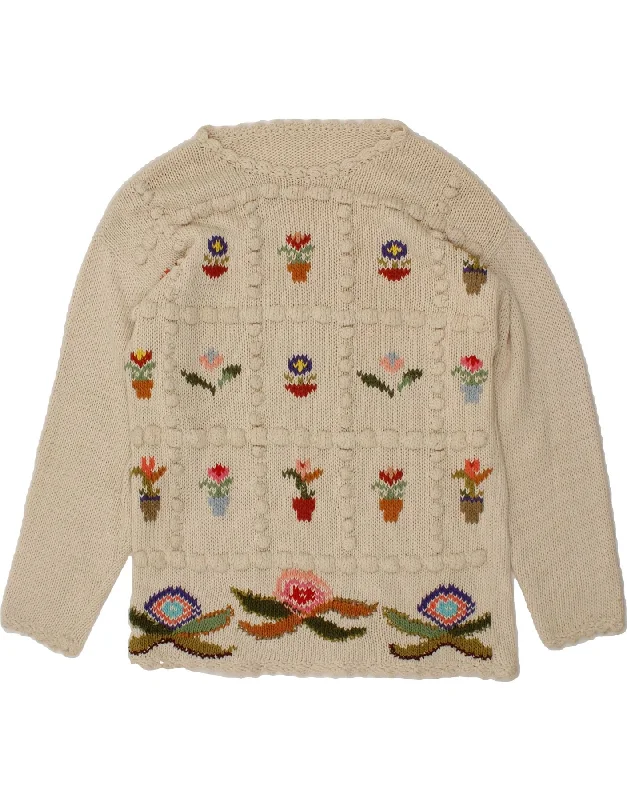 VINTAGE Womens Boat Neck Jumper Sweater UK 16 Large Off White Floral Sequined Glittery Shiny VINTAGE Womens Boat Neck Jumper Sweater UK 16 Large Off White Floral Sequined Glittery Shiny