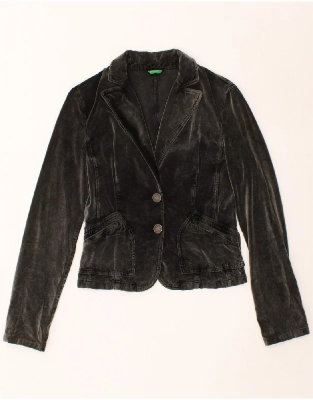 BENETTON Womens Crop 2 Button Blazer Jacket IT 44 Medium Black Embroidered Jacket Appliqued Jacket Beaded Jacket