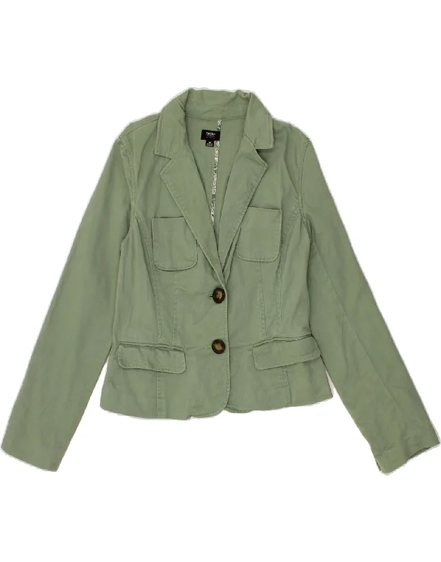 MOSSIMO Womens 2 Button Blazer Jacket UK 14 Medium Green Cotton Boat Neck Shawl Collar Notched Collar