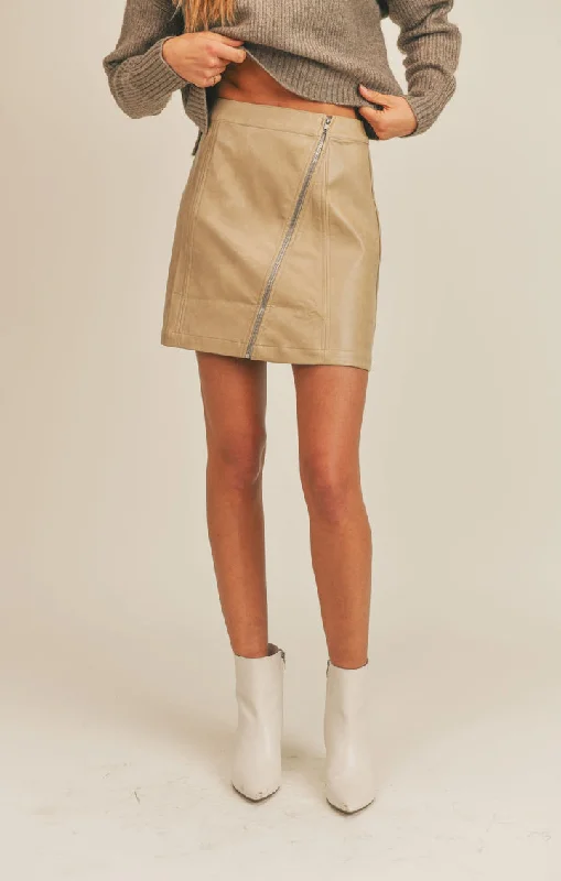 Sage The Label Bowie Vegan Leather Mini Skirt in Taupe cashmere skirt plush