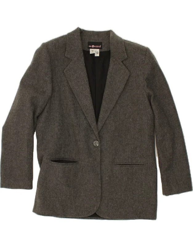 SAG HARBOR Womens 1 Button Blazer Jacket UK 14 Medium Grey Wool Notch Collar Peter Pan Collar Cowl Neck SAG HARBOR Womens 1 Button Blazer Jacket UK 14 Medium Grey Wool Notch Collar Peter Pan Collar Cowl Neck
