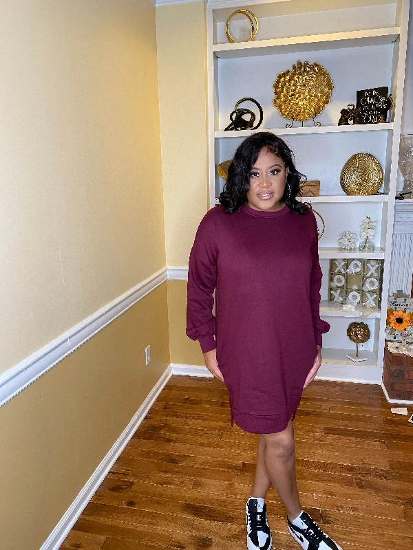 The Perfect Sweatshirt Dress | sweatshirt dress (Dark Burgundy) Hoodie with Metallic Shiny Futuristic The Perfect Sweatshirt Dress | sweatshirt dress (Dark Burgundy) Hoodie with Metallic Shiny Futuristic