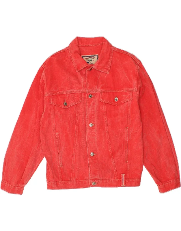 VINTAGE Womens Denim Jacket IT 42 Medium Red Cotton Herringbone Jacket Houndstooth Jacket Plaid Jacket