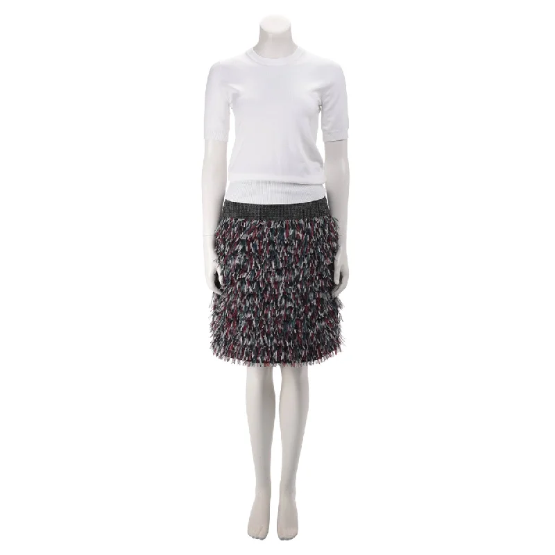 Chanel Grey Tweed & Ostrich Feather Midi Skirt FR 38 cotton skirt soft