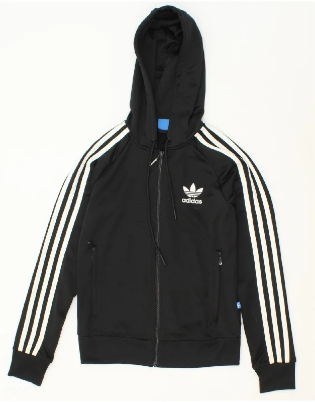 ADIDAS Womens Zip Hoodie Sweater UK 6 XS Black Polyester Open Front Closed Front Wrap Front ADIDAS Womens Zip Hoodie Sweater UK 6 XS Black Polyester Open Front Closed Front Wrap Front