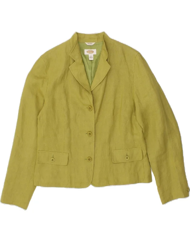 TALBOTS Womens Oversized 3 Button Blazer Jacket UK 10 Small Green Linen Welt Pockets Slit Pockets Flap Pockets TALBOTS Womens Oversized 3 Button Blazer Jacket UK 10 Small Green Linen Welt Pockets Slit Pockets Flap Pockets