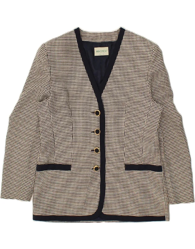 VINTAGE Womens 4 Button Blazer Jacket IT 50 XL Grey Houndstooth Polyester Herringbone Jacket Checkered Jacket Solid Jacket