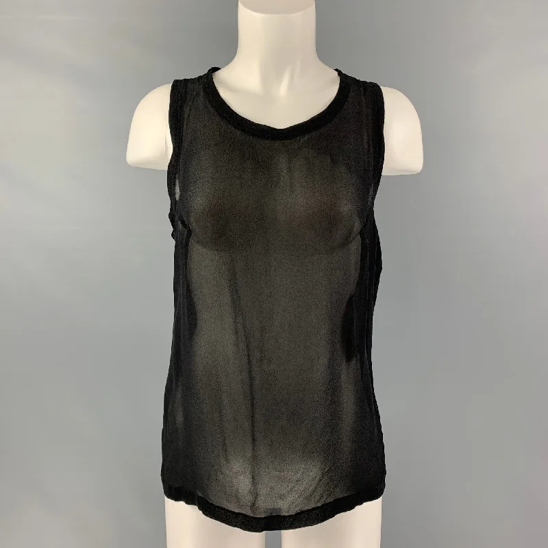 YVES SAINT LAURENT Size L Black Silk See Through Tank Casual Top lime green tank