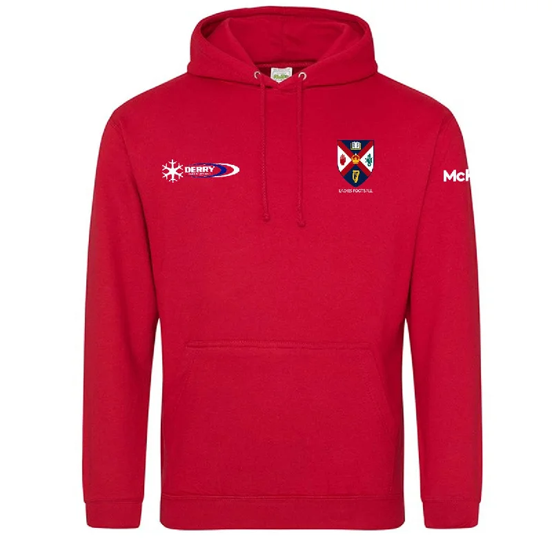 Mc Keever Queens Ladies Football College Hoodie - Adult - Fire Red Hoodie with Contrast Stitching Detailed Premium Mc Keever Queens Ladies Football College Hoodie - Adult - Fire Red Hoodie with Contrast Stitching Detailed Premium