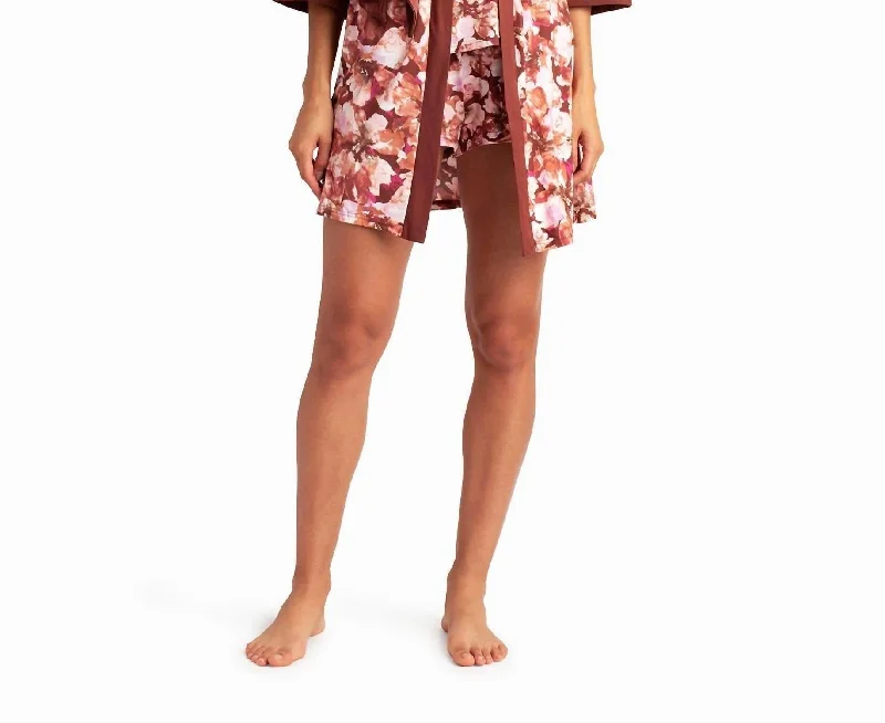 Peached Jersey Three-Piece Sleepwear Set In Cacao Floral Festive Jersey Tee