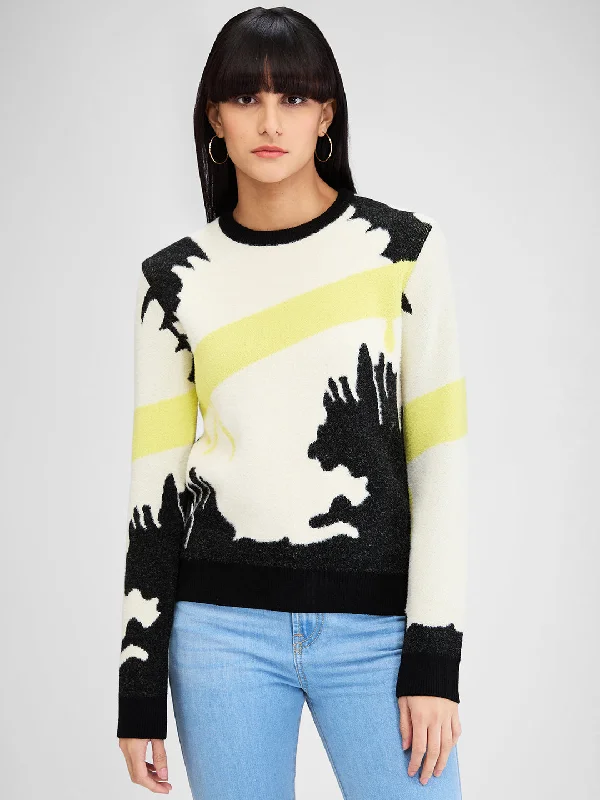 Spykar Yellow Full Sleeves Regular Fit Printed Sweater For Women Satin Blend Silk Blend Wool Blend Spykar Yellow Full Sleeves Regular Fit Printed Sweater For Women Satin Blend Silk Blend Wool Blend