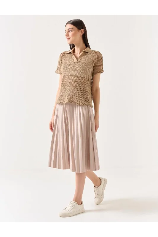 Mink Wide Cut High Waist Pleated Knitted Skirt velvet skirt sumptuous