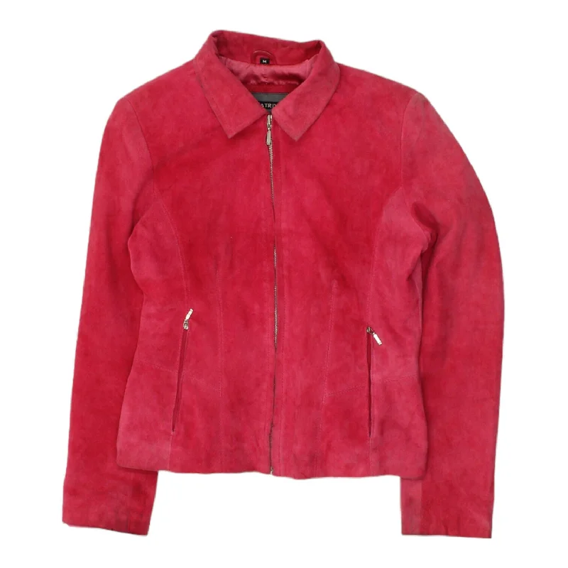 Aviatrix Womens Pink Full Zip Collared Suede Jacket | Vintage Designer Leather Lace Jacket Ribbed Jacket Sequined Jacket Aviatrix Womens Pink Full Zip Collared Suede Jacket | Vintage Designer Leather Lace Jacket Ribbed Jacket Sequined Jacket