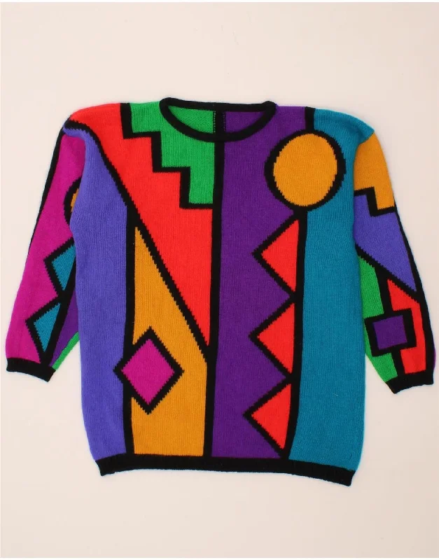 VINTAGE Womens Crew Neck Jumper Sweater UK 16 Large Multicoloured Faux Fur Fabric Real Fur Fabric Shearling Fabric VINTAGE Womens Crew Neck Jumper Sweater UK 16 Large Multicoloured Faux Fur Fabric Real Fur Fabric Shearling Fabric