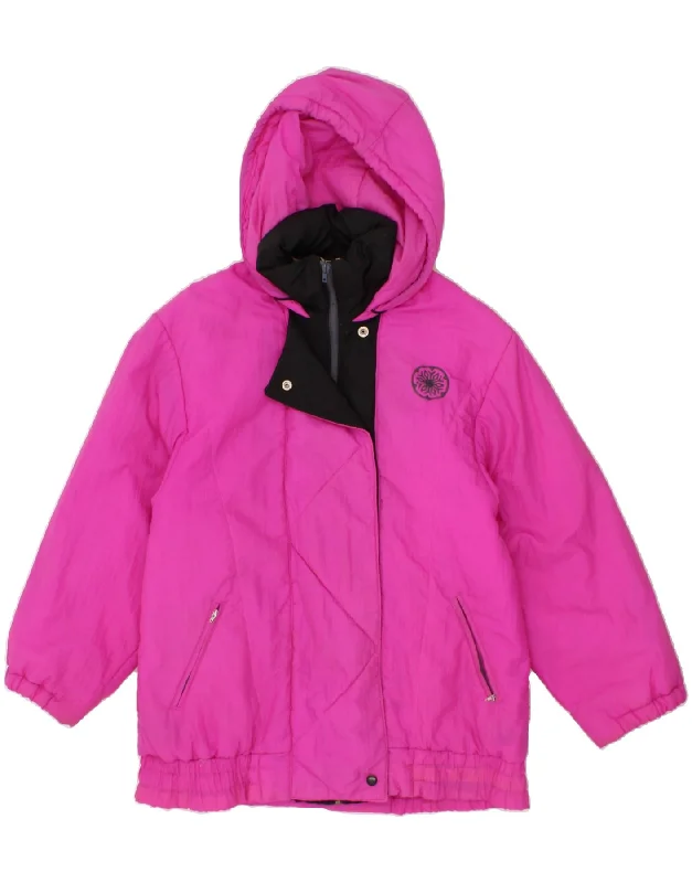 VINTAGE Womens Hooded Padded Jacket UK 18 XL Pink Stand-Up Collar Roll-Neck Collar Turtle Neck