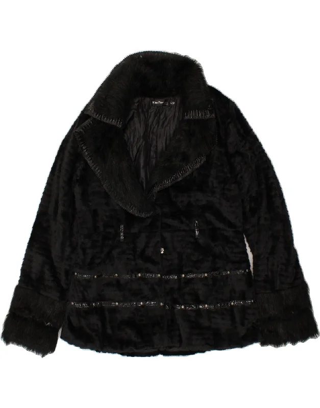 VINTAGE Womens Faux Fur Jacket UK 14 Large Black Acrylic Rayon Jacket Velvet Jacket Corduroy Jacket