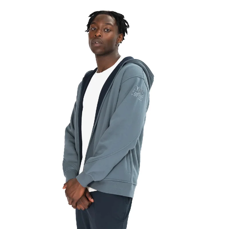 Gym+Coffee Sierra Fleece Zip Hoodie - Mens - Stone Blue Hoodie with Elastic Cuffs Stretchable Comfortable
