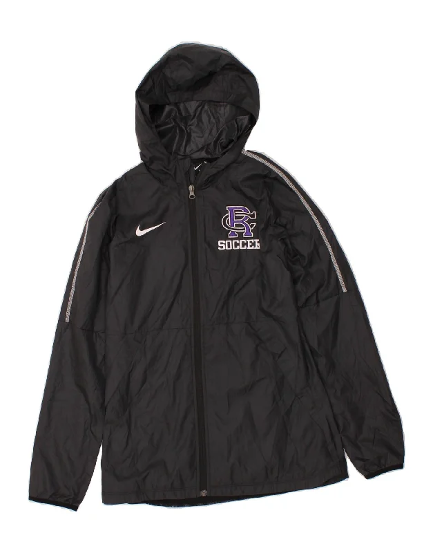 NIKE Womens Graphic Hooded Rain Jacket UK 10 Small Black Polyester Snapped Jacket Toggled Jacket Drawstring Jacket NIKE Womens Graphic Hooded Rain Jacket UK 10 Small Black Polyester Snapped Jacket Toggled Jacket Drawstring Jacket