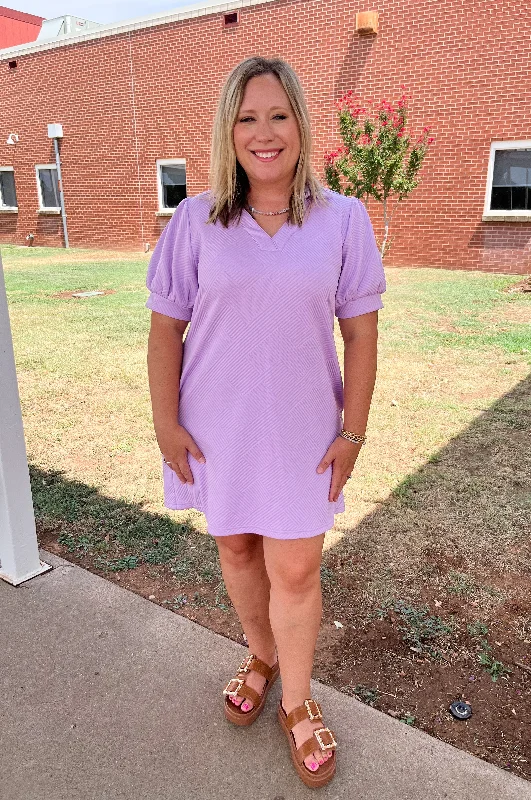 Textured Open Collar Dress-Lavender Tunics Favorite customer