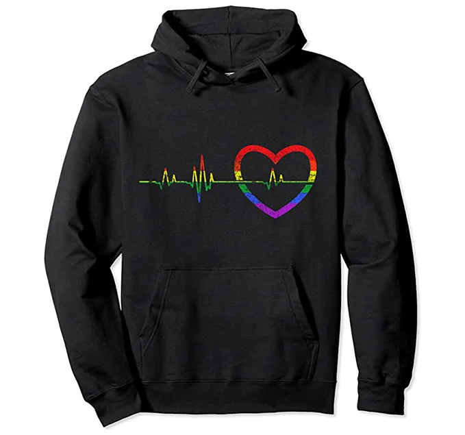 LGBTQ Heartbeat Hoodie Hoodie with Ribbed Hem Stretchable Secure