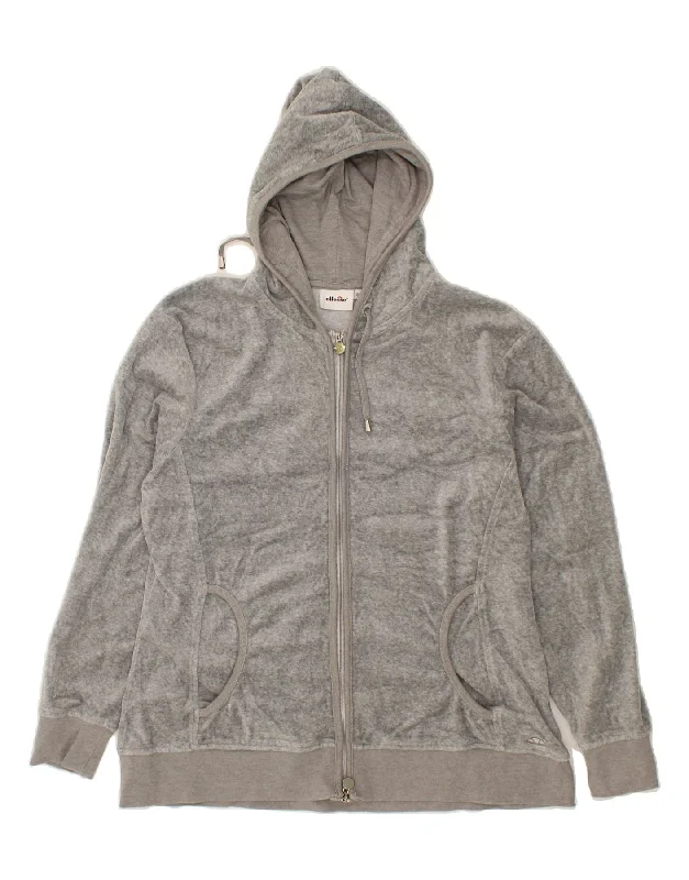 ELLESSE Womens Zip Hoodie Sweater UK 18 XL Grey Cotton Front Pockets Side Pockets Patch Pockets ELLESSE Womens Zip Hoodie Sweater UK 18 XL Grey Cotton Front Pockets Side Pockets Patch Pockets